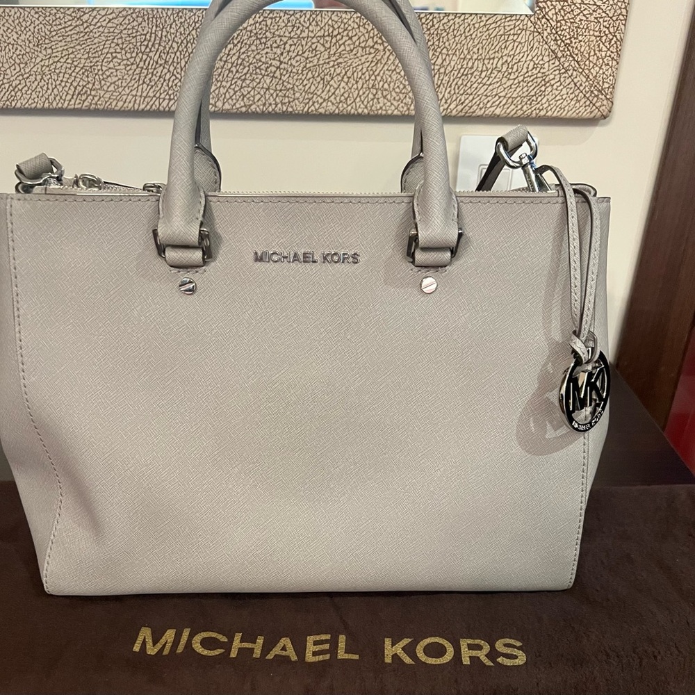 Michael Kors Kellen Saffiano Leather Satchel Purse Grey